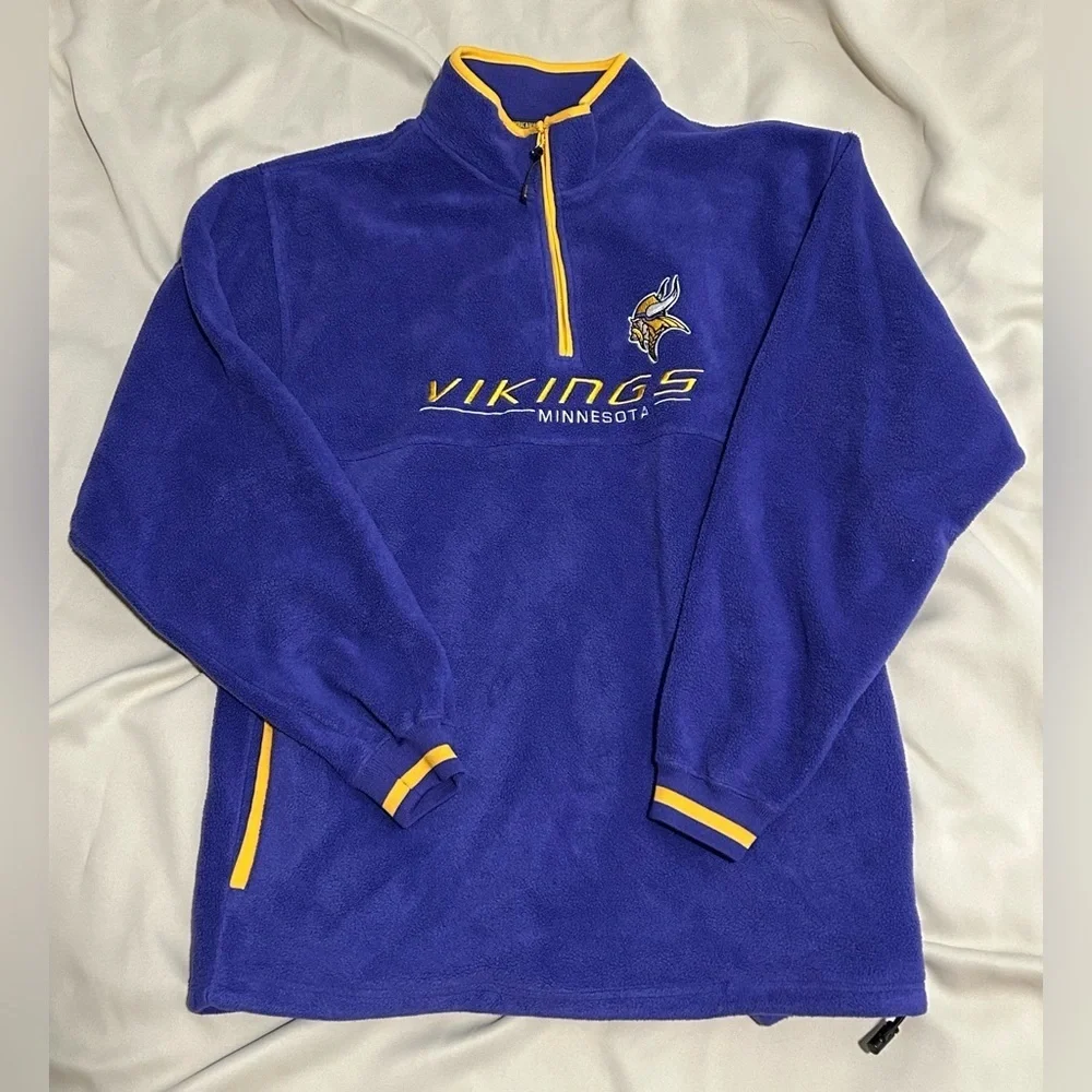 Vintage NFL Minnesota Vikings Football Purple Fleece Quarter Zip Pullover - M